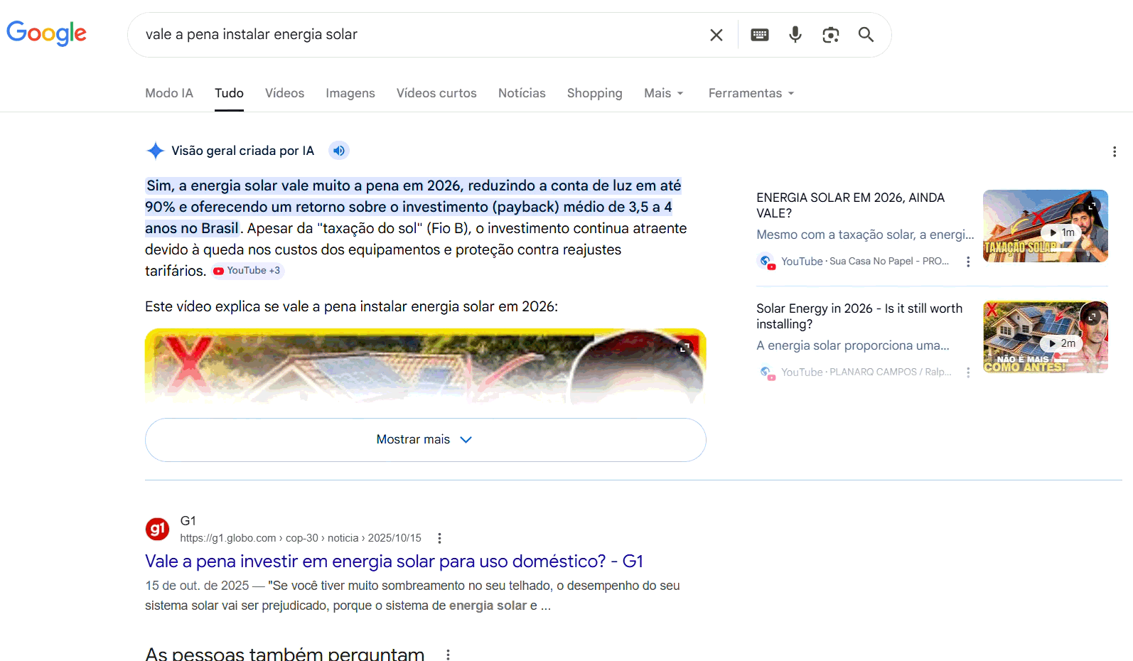 Análise SERP Google vale a pena instalar energia solar